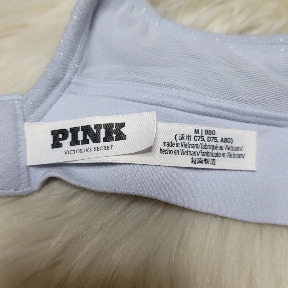 VS PINK Victoria's Secret Seamless Strappy Sports Bra M Silver Shimmer Glitter